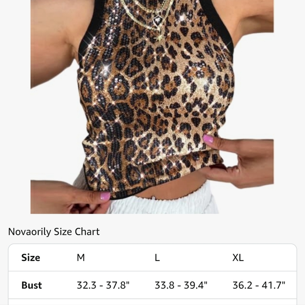 Brown and Tan Fitted Sequin Crop Tank Top - Picture 3 of 3